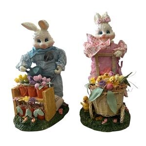 Fabric Mache Spring Bunnies~Vintage Bunny Rabbits, Spring,Figurines - Ship Alone